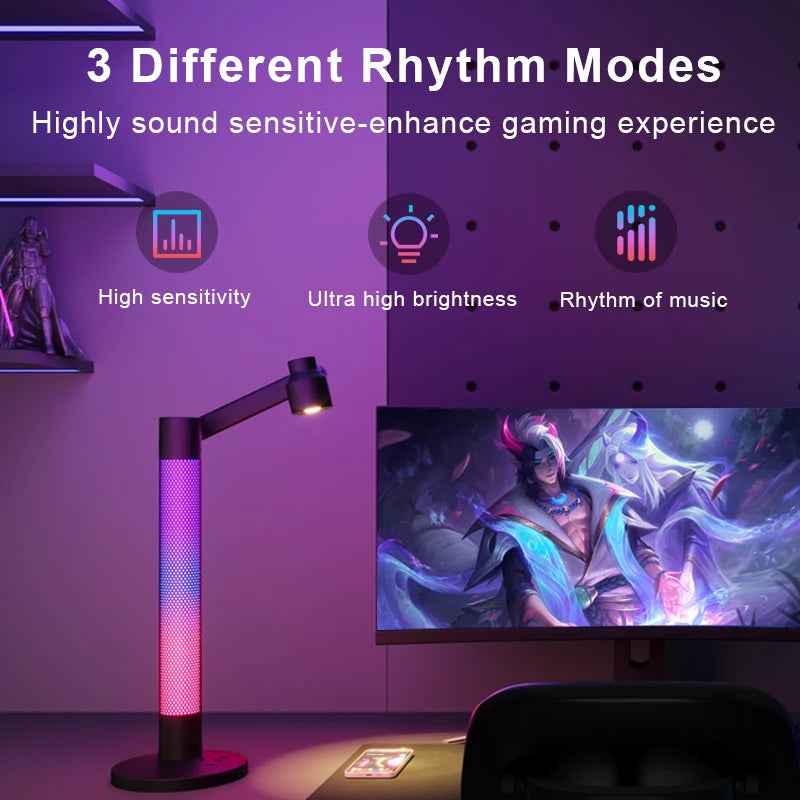 مصباح طاولة قراءة ذكي Tuya RGB مصباح جوي بجانب السرير ضوء ليلي بجهاز تحكم عن بعد مصباح مكتبي صوتي لتزيين غرفة النوم والدراسة