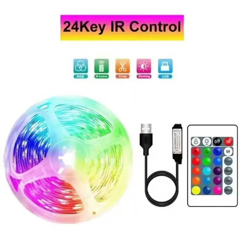 أضواء شريط ليد ذكية 1م-20م متزامنة مع الموسيقى RGB 5 فولت مع تطبيق وجهاز تحكم عن بعد لديكور غرف حفلات الكريسماس والإضاءة