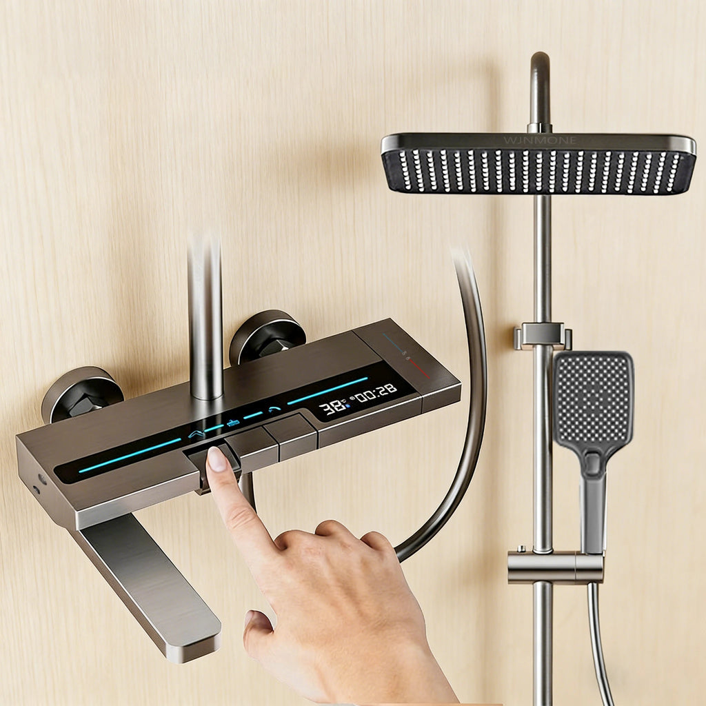 Modern Smart Digital Display Shower Set Hot Cold Water Mixer Bathroom Faucet Rainfall Bathtub Complete Pressurize Showers System