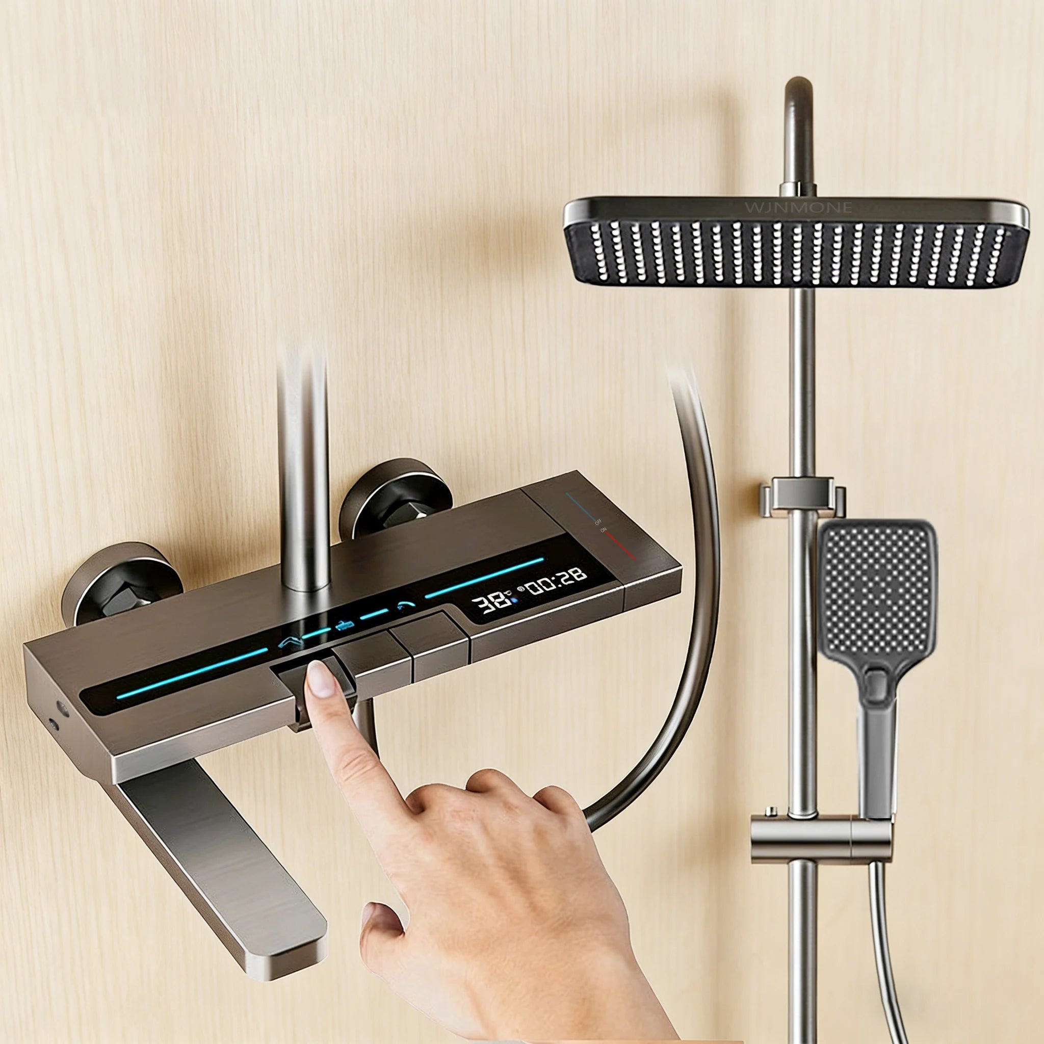 Modern Smart Digital Display Shower Set Hot Cold Water Mixer Bathroom Faucet Rainfall Bathtub Complete Pressurize Showers System