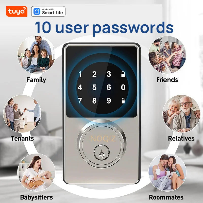 قفل باب ذكي Tuya يعمل بالواي فاي بدون مفتاح مع لوحة مفاتيح تعمل باللمس، تحكم عن طريق التطبيق، مقاوم للماء بمعيار IP54، تنبيه عند انخفاض البطارية