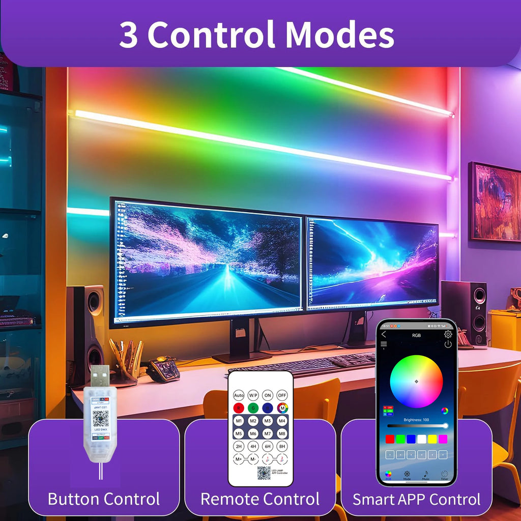 إضاءة حبل نيون ذكية RGB بجهد 5 فولت USB بطول 1م-10م، شريط مرن IP65 مع مزامنة موسيقى بلوتوث وتحكم عبر التطبيق لغرفة الألعاب والحفلات