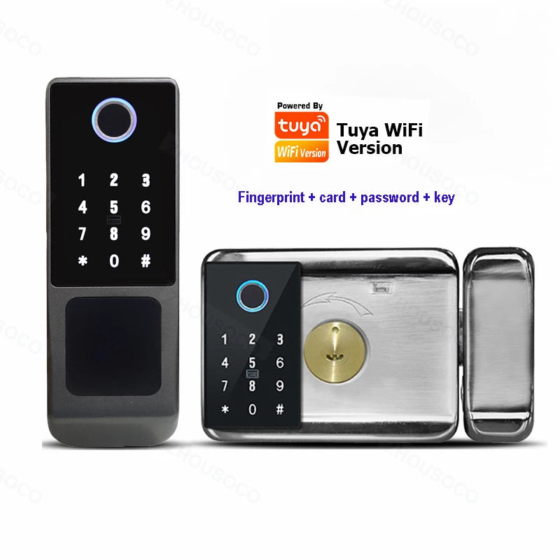 Tuya Wifi Smart Lock Outdoor Waterproof Fingerprint Biometric Digital LockTTLock App Card Keyless Electronic Smart Door Lock
