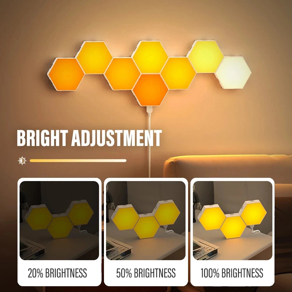 مصباح حائط LED ذكي RGB سداسي الأضلاع كوانتوم ليلي - تحكم بالبلوتوث والتطبيق إضاءة ديكور منزلية مبتكرة للغرفة