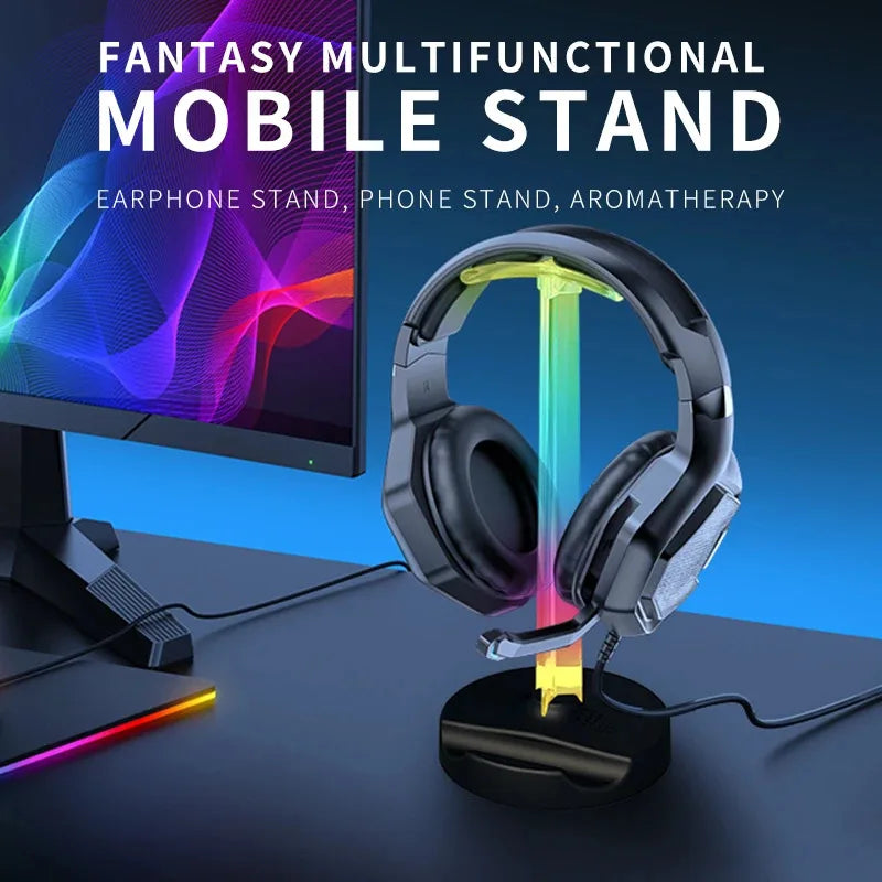حامل سماعة رأس ألعاب RGB إضاءة محيطية لسطح المكتب - تصميم مريح، هدية مثالية للاعبي الكمبيوتر