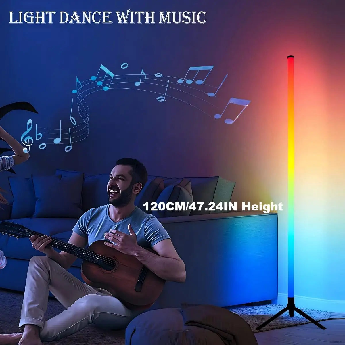 APP Control Smart Corner Floor Lamp Standing Light for Living Room Work With Remote Music Sync 16 Million Color Change 120CM
