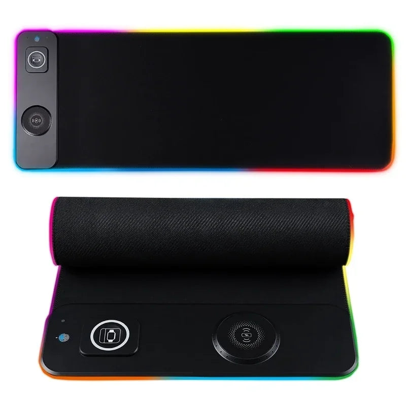 وسادة لوحة مفاتيح وماوس RGB مع شحن لاسلكي، وسادات كبيرة لهاتف الألعاب، لوحة ماوس، مكتب كمبيوتر مكتبي، كمبيوتر محمول، حصيرة طبق