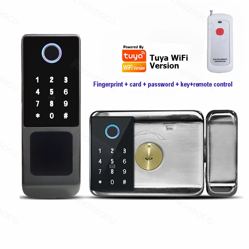 Tuya Wifi Smart Lock Outdoor Waterproof Fingerprint Biometric Digital LockTTLock App Card Keyless Electronic Smart Door Lock