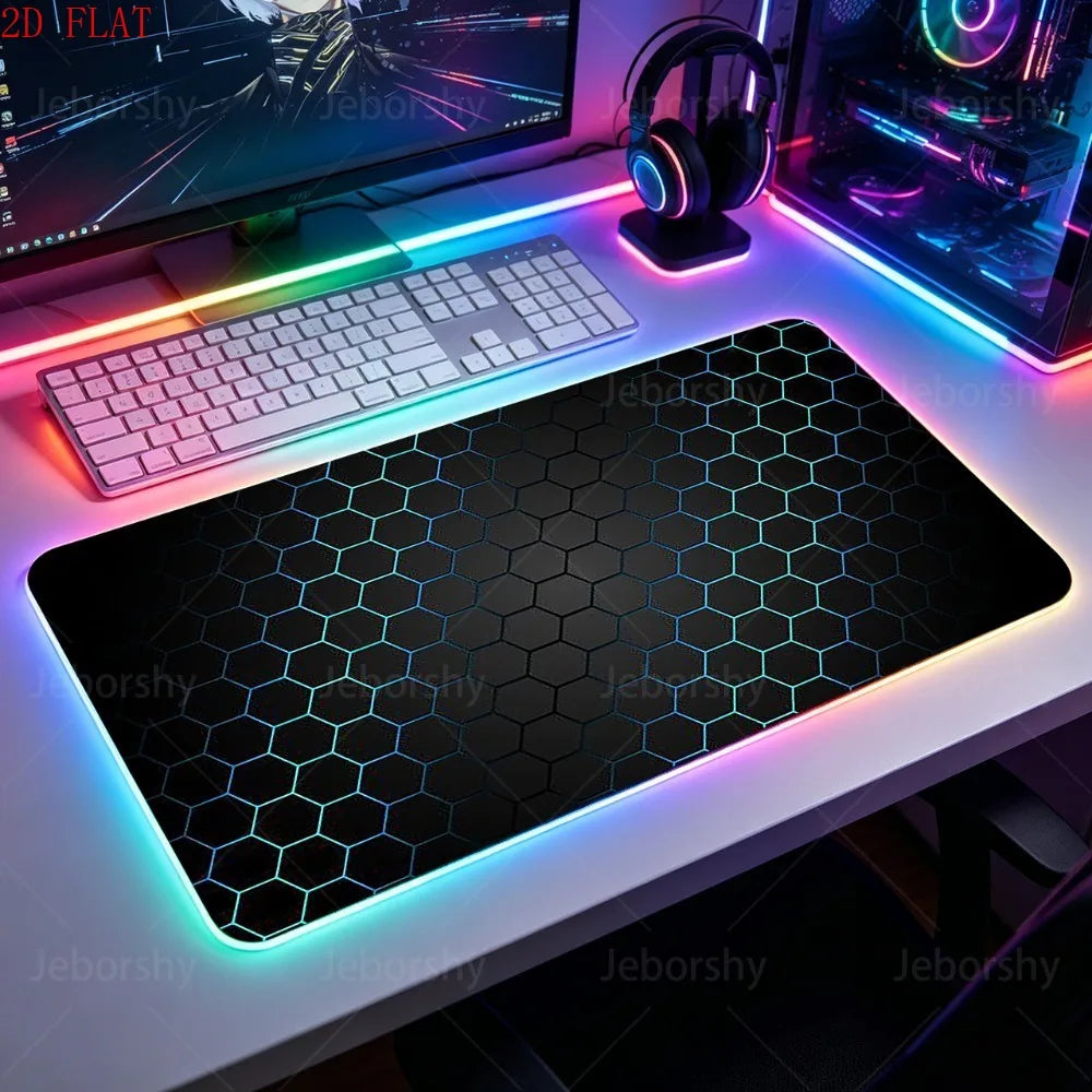 RGB Gaming Mouse Pad with LED Light, Large Hexagon Desk Mat for PC Laptop Gamer