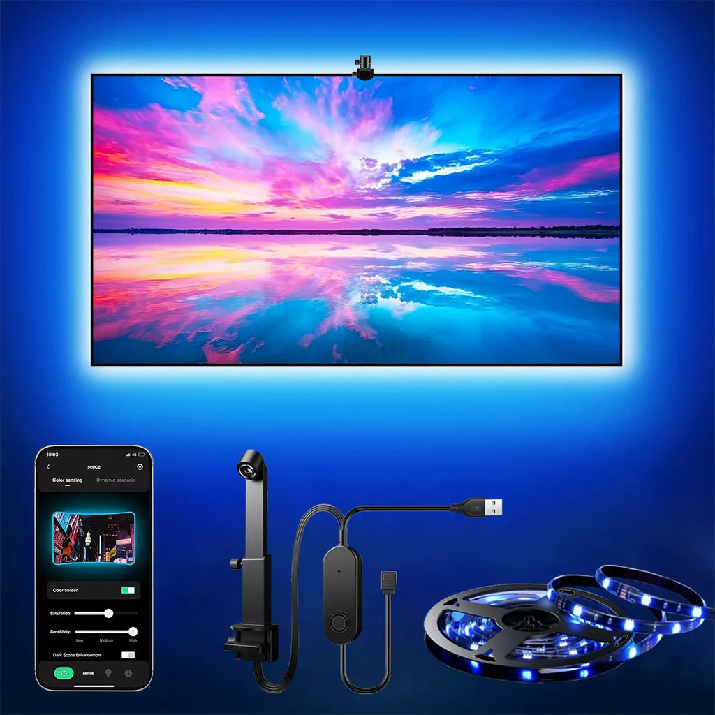 EISSLOLY أضواء شريط LED RGB طقم إضاءة LED ذكي يتم التحكم فيه عن طريق التطبيق لخلفية تلفزيون مقاس 55-85 بوصة ومزامنة الشاشة إضاءة LED لتزيين المنزل