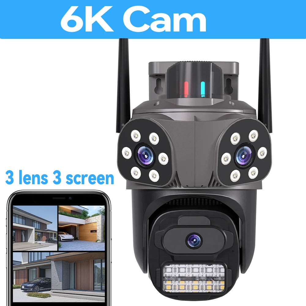 ICsee 6K WiFi Security Camera Three Screen 12MP CCTV Triple Lens 6MP 360° AI Tracking  iCsee CCTV Security Surveillance oNVIF