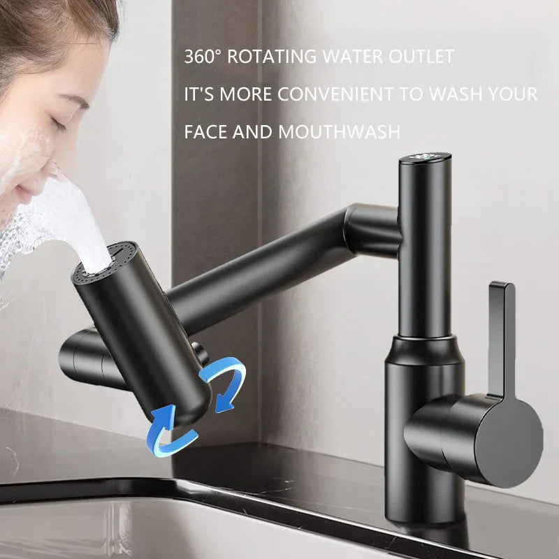 Digital Display LED Basin Faucet 360° Rotation Multi-function Stream Sprayer Hot Cold Water Sink Mixer Wash Tap For Bathroom