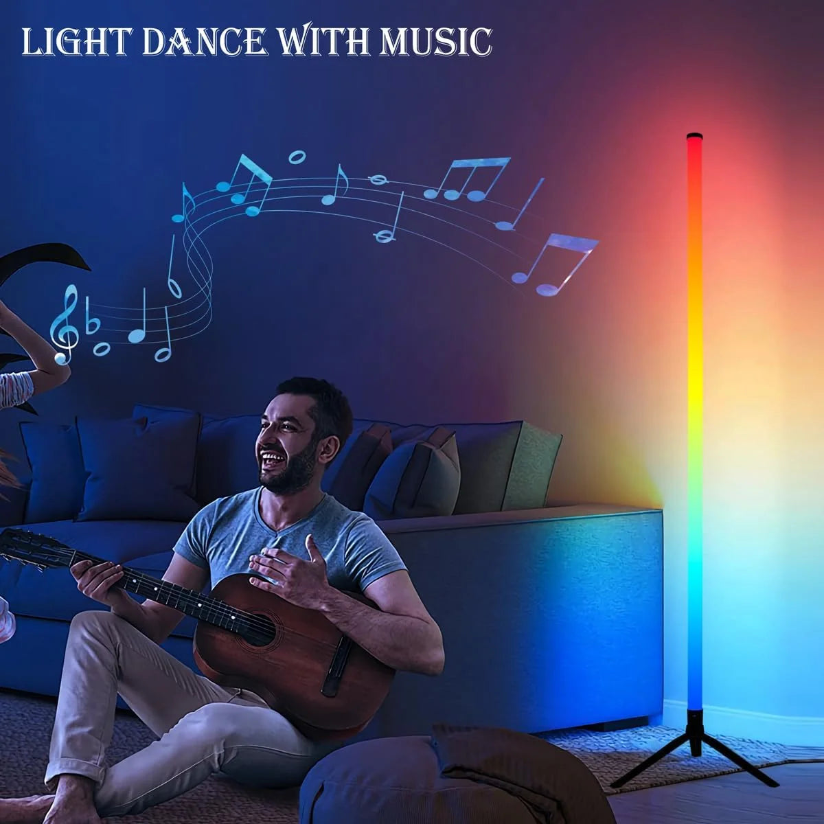 APP Control Smart Corner Floor Lamp Standing Light for Living Room Work With Remote Music Sync 16 Million Color Change 120CM