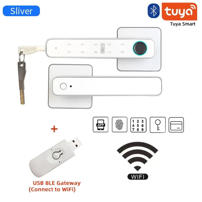XSDTS Smart Door Lock Tuya Handle Fingerprint Key card Digital Door Lock Keypad Key Entry electronic lock Home House Apartment