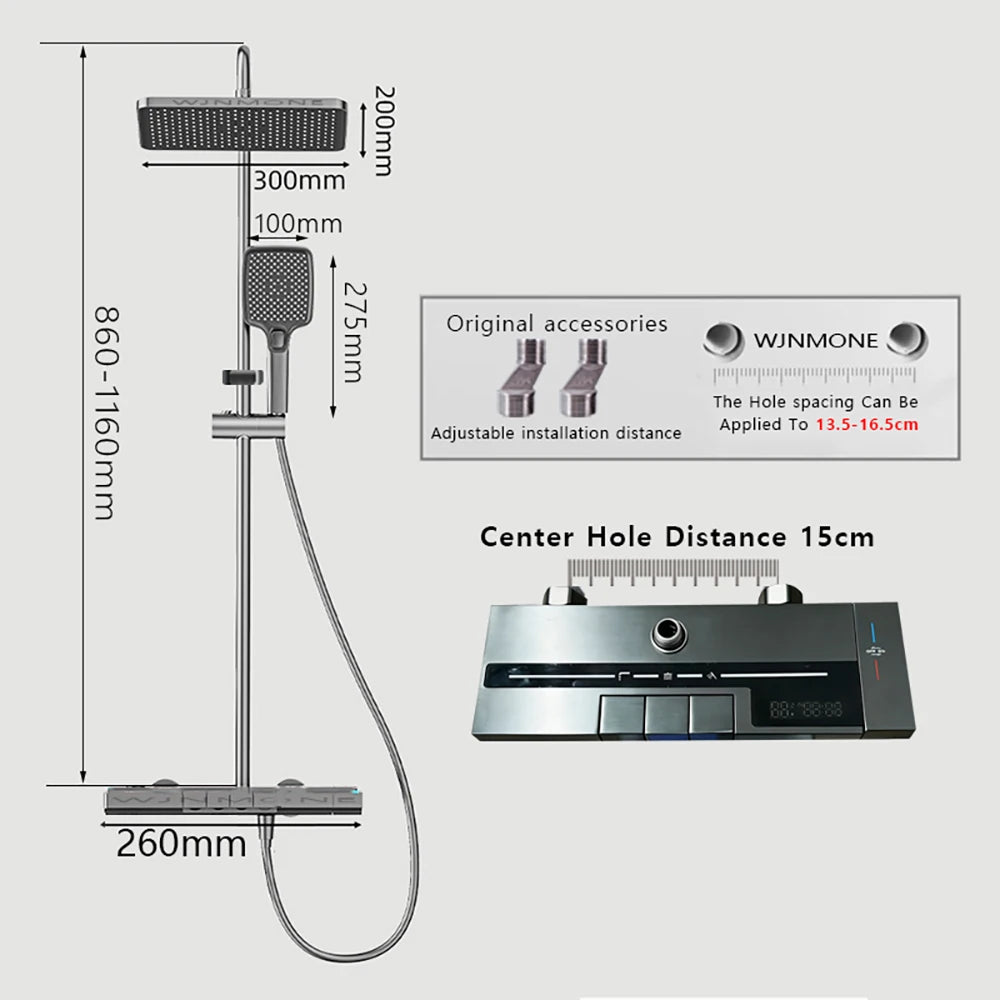 Modern Smart Digital Display Shower Set Hot Cold Water Mixer Bathroom Faucet Rainfall Bathtub Complete Pressurize Showers System