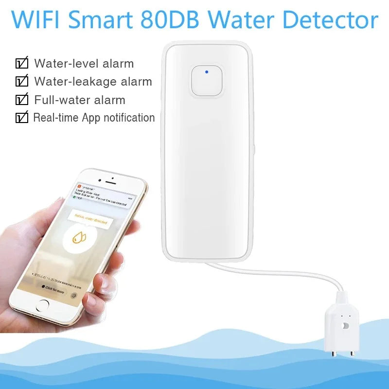 مستشعر تسرب المياه الذكي Tuya WiFi كاشف مستوى تجاوز المياه نظام إنذار صوتي 80 ديسيبل مستشعر تسرب الفيضانات مراقبة عن بعد