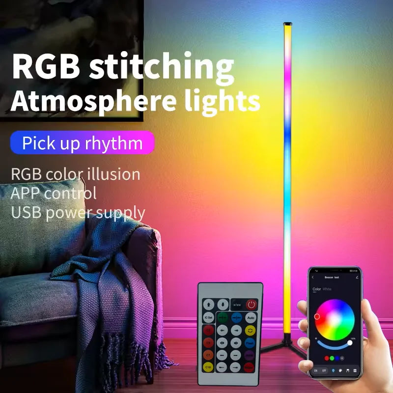 مصباح أرضي ذكي بزاوية RGB مع تطبيق وجهاز تحكم عن بعد، إضاءة مزاجية LED قابلة للتعتيم لغرفة الألعاب وغرفة المعيشة وغرفة النوم