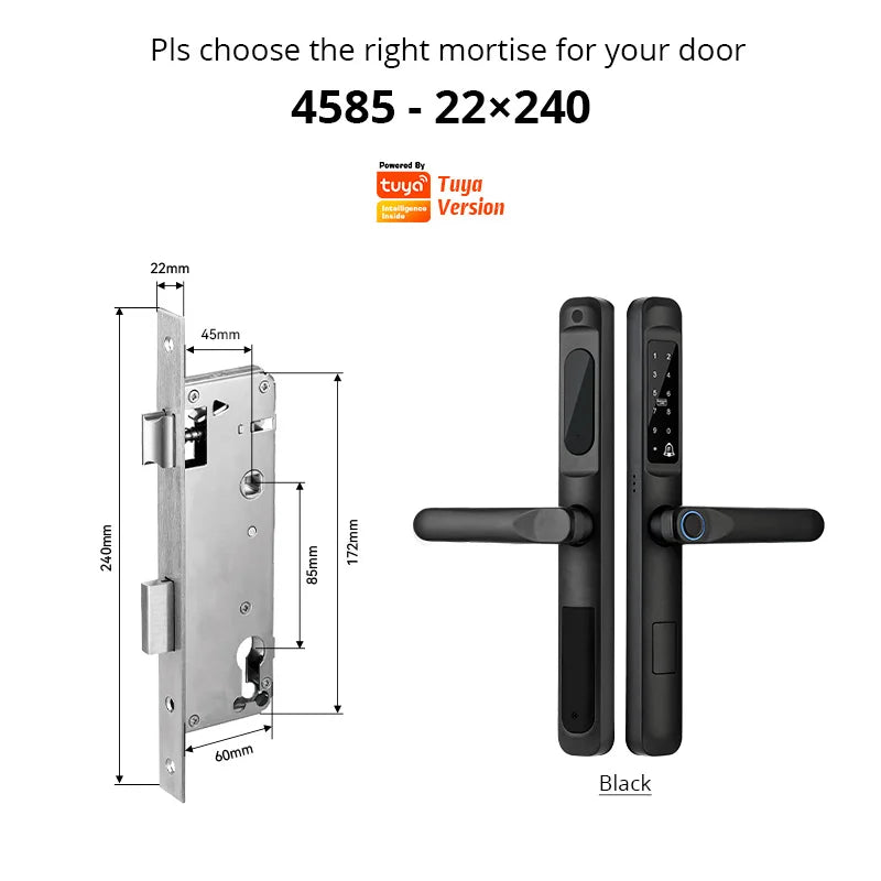 Tuya WiFi App waterproof Smart Door Lock Aluminum Biometric lock fingerprint door handle Digital Keyless lock for Glass Sliding