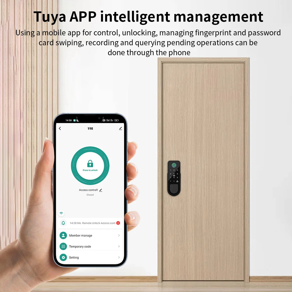 قفل باب ذكي ببصمة الإصبع بتطبيق تويا بتقنية البلوتوث، قفل باب إلكتروني بكلمة مرور وبطاقة RFID مع قفل حافة يدعم بوابة تويا