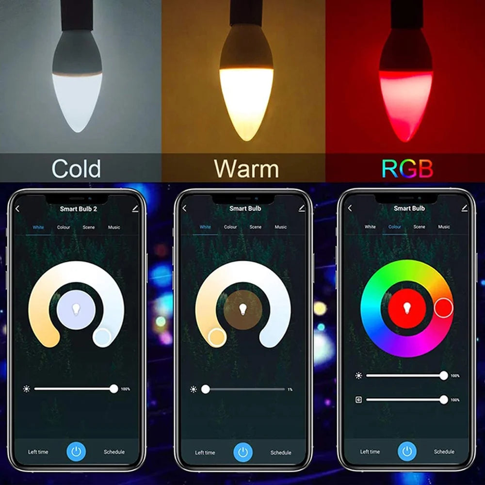 لمبة إضاءة ذكية SIXWGH 3.5 واط Wifi ملونة E14 LED RGB+أبيض فاتح وظيفة مؤقت خافتة تطبيق الحياة الذكية Tuay تدعم Aleax