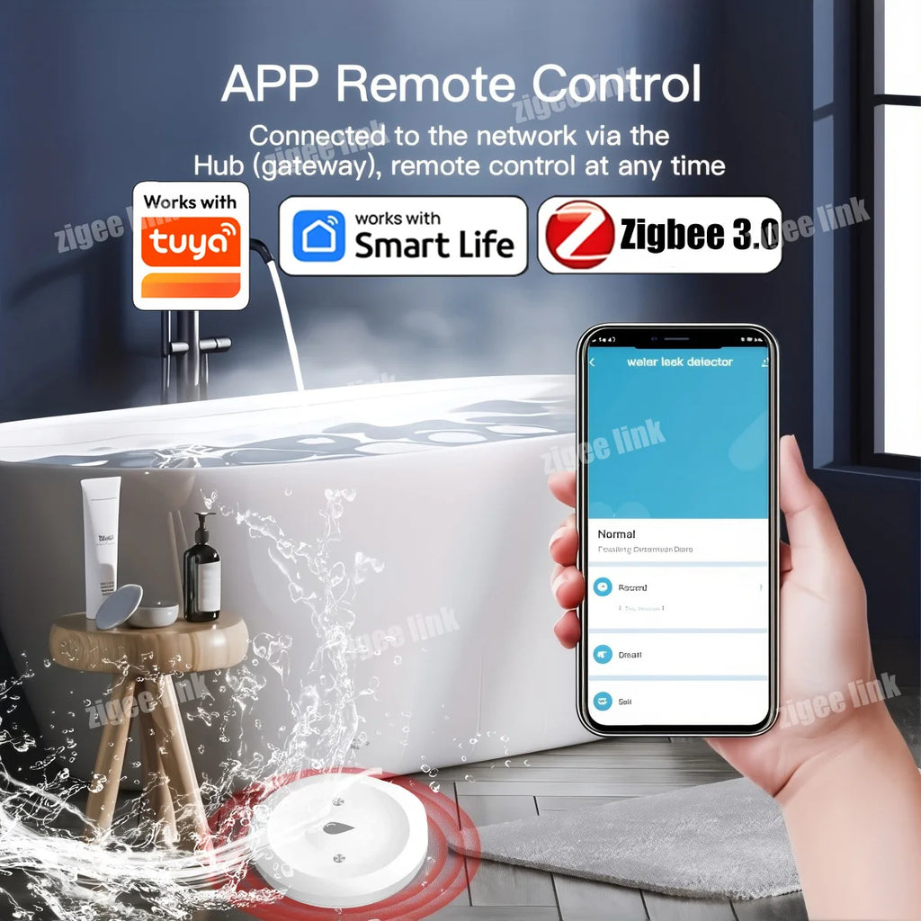 مستشعر تسرب الماء الذكي لتطبيق Tuya ZigBee 3.0 مستشعر تسرب الفيضان إنذار مراقبة عن بعد لتطبيق الفيضانات الزائدة للمطبخ والحمام