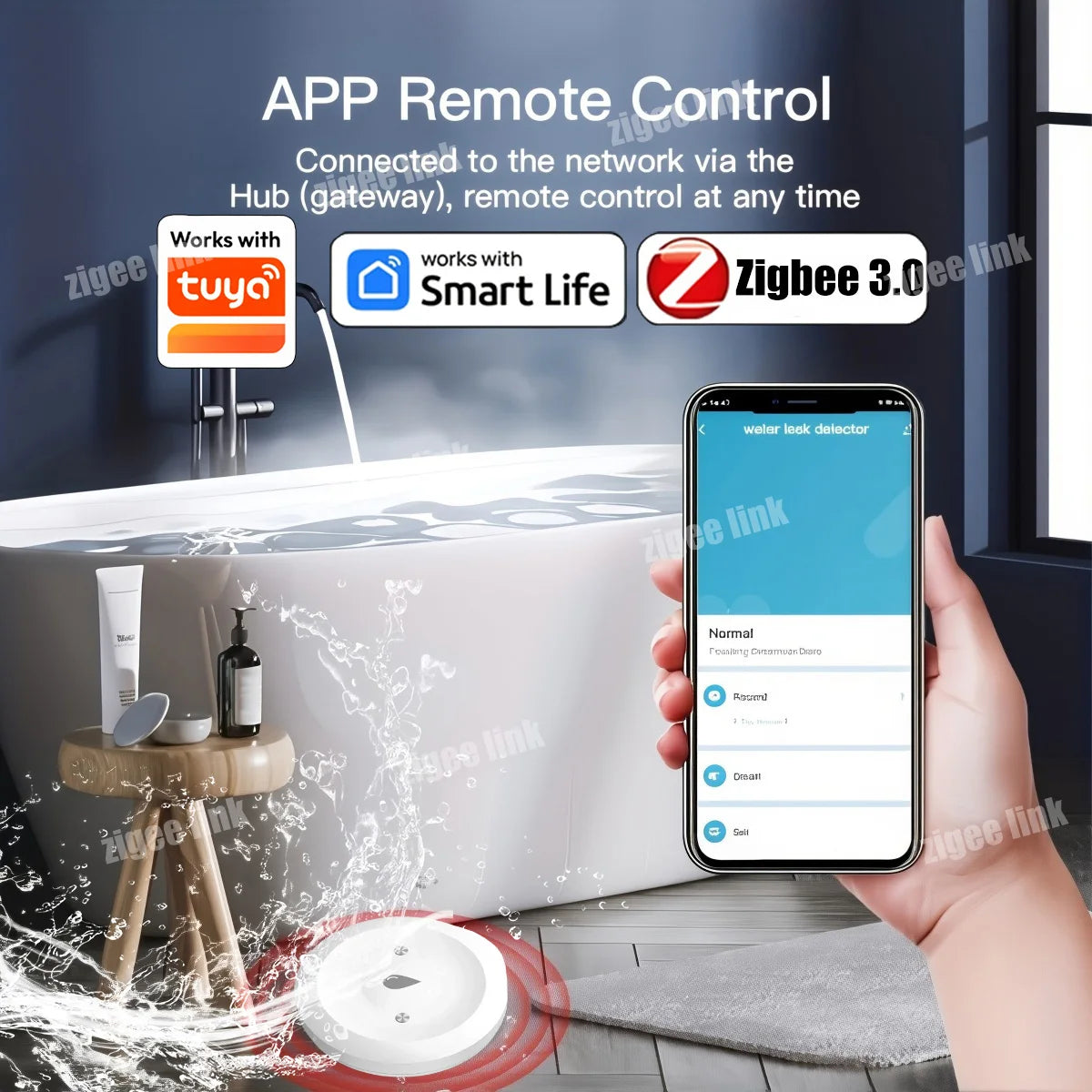 مستشعر تسرب الماء الذكي لتطبيق Tuya ZigBee 3.0 مستشعر تسرب الفيضان إنذار مراقبة عن بعد لتطبيق الفيضانات الزائدة للمطبخ والحمام