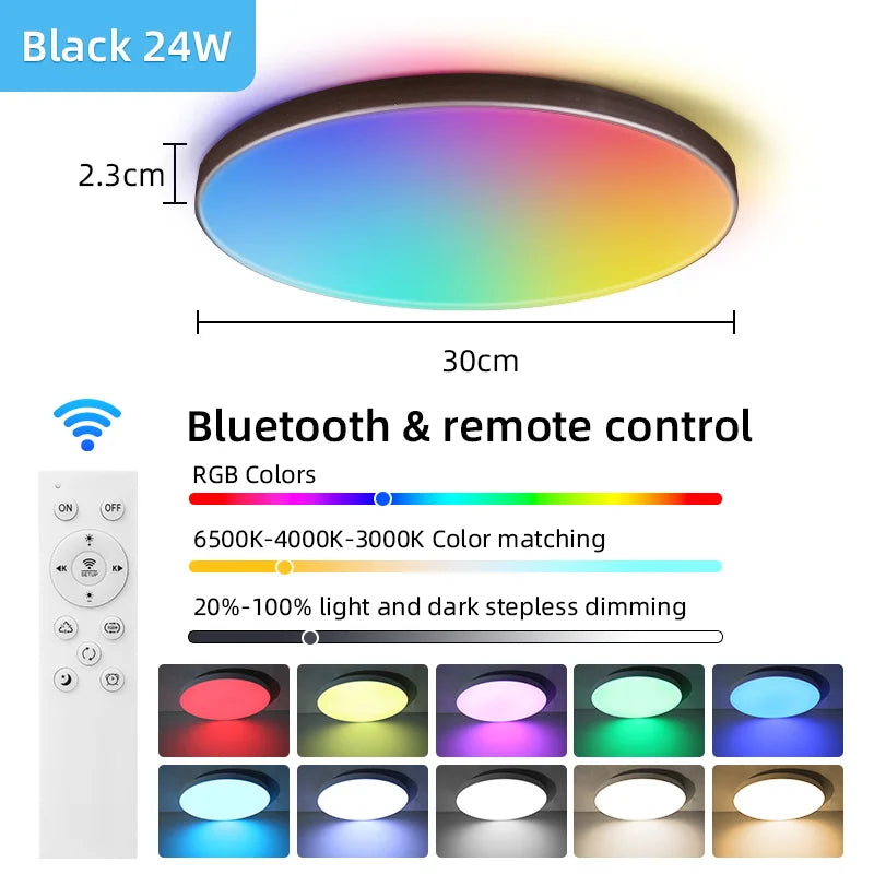 RGB مصباح سقف ذكي LED بقدرة 24 وات 40 وات مصابيح ليد RGB مصباح سقف تطبيق TUYA بلوتوث WIFI لديكور المنزل وغرفة النوم وغرفة المعيشة