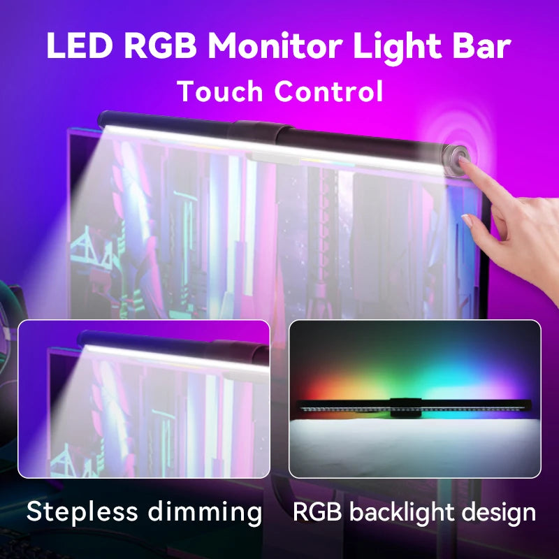 شريط إضاءة شاشة LED مصباح كمبيوتر للقراءة ضوء معلق على الشاشة ضوء مكتبي باهتة بدون خطوات للشاشة لغرفة النوم وغرفة الدراسة