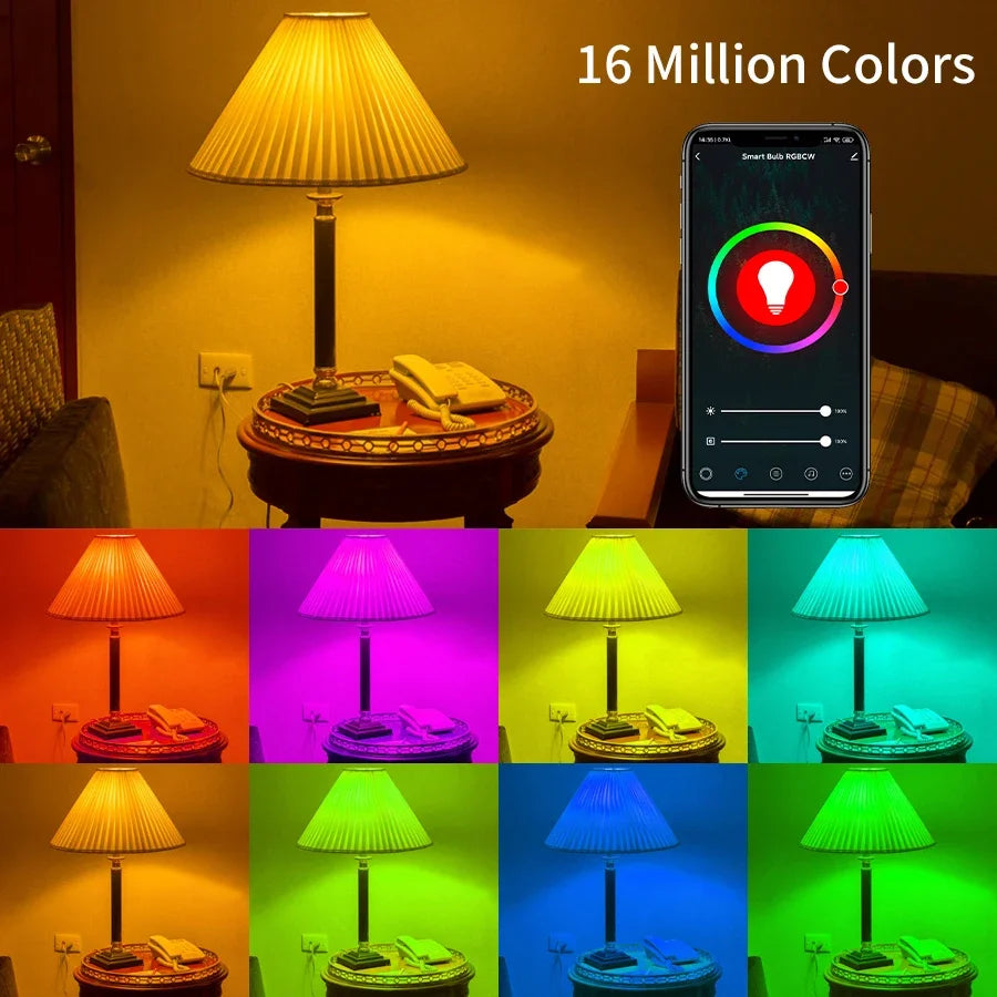 لمبة LED ذكية واي فاي RGB بالتحكم الصوتي وعبر التطبيق، مؤقت عمل مع المنزل، لمبة إضاءة قابلة للتعتيم لديكور المنزل