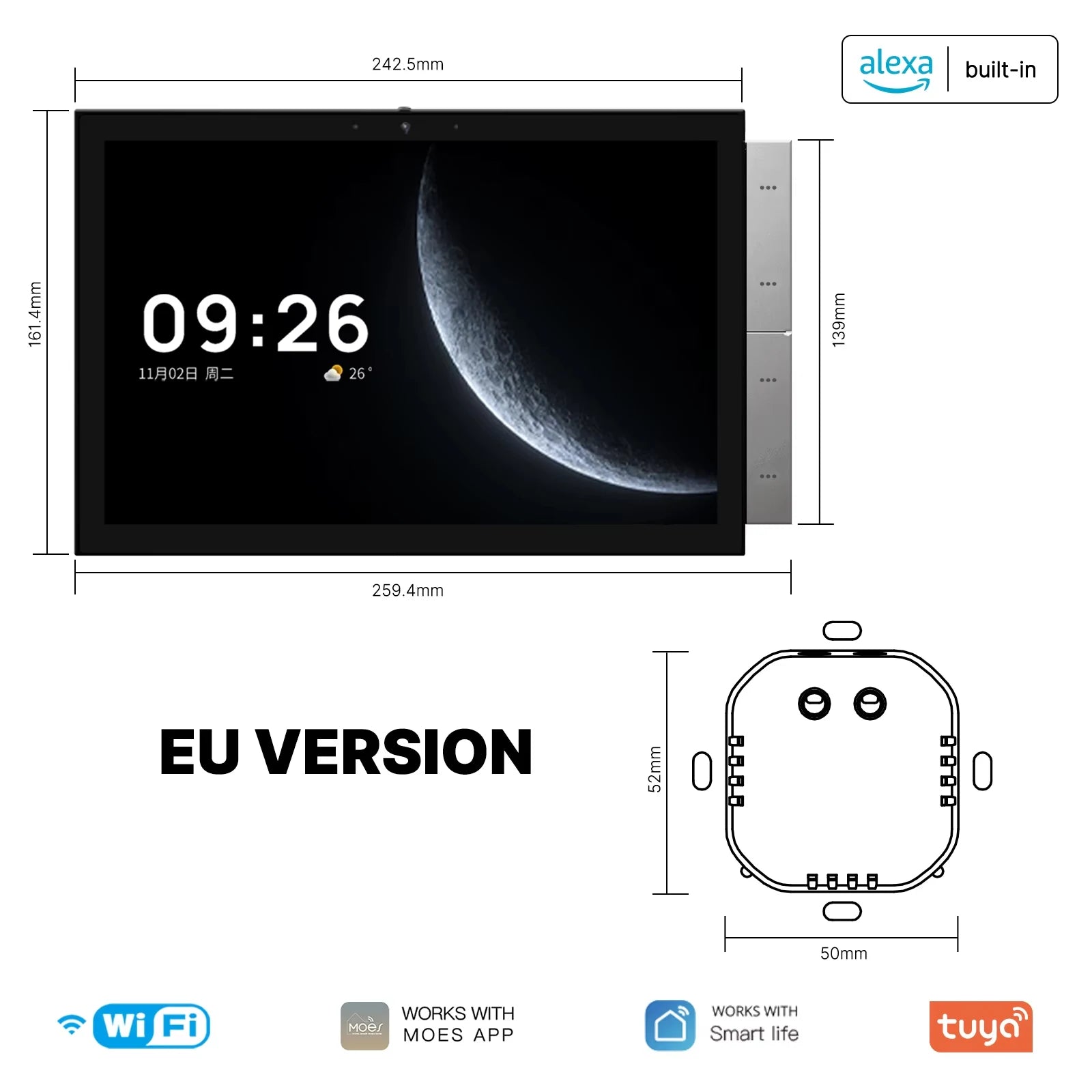 MOES Tuya Smart Home Control Panel Max 10.1inch Touch Screen with Bluetooth Zigbee Gateway Built-in Building Intercom Compatible