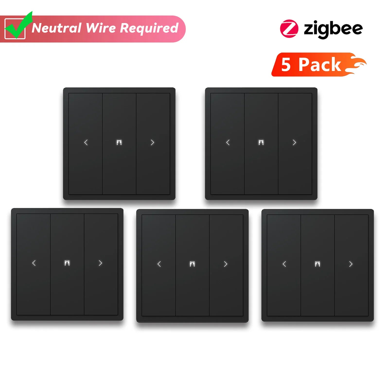 BSEED Zigbee Curtain Switches Smart Mechanical Large Button Shutter Switch Zigbee Click Switches Wall Smart TUYA Roller Black