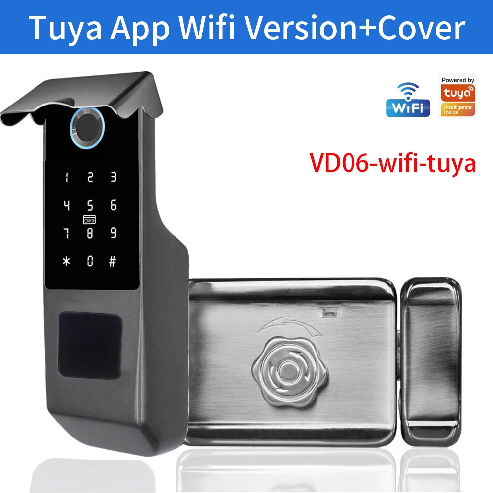 قفل ذكي خارجي مقاوم للماء مع لوحة مفاتيح رقمية للتحكم عن بعد، أمن حيوي Tuya/TTLOCK لباب البوابة