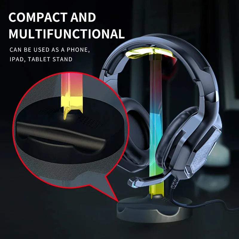 حامل سماعة رأس ألعاب RGB إضاءة محيطية لسطح المكتب - تصميم مريح، هدية مثالية للاعبي الكمبيوتر
