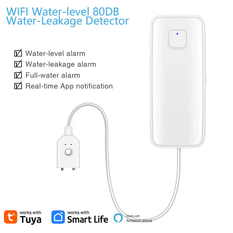 مستشعر تسرب المياه الذكي Tuya WiFi كاشف مستوى تجاوز المياه نظام إنذار صوتي 80 ديسيبل مستشعر تسرب الفيضانات مراقبة عن بعد
