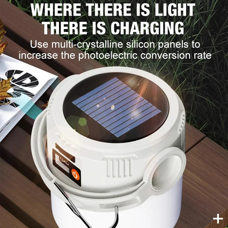 مصباح تخييم شمسي LED قابل لإعادة الشحن بمنفذ USB، فانوس خارجي محمول مع مصباح يدوي، مصباح معلق متعدد الوظائف للتنزه سيرًا على الأقدف