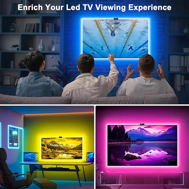 شريط إضاءة خلفية تلفزيون LED RGBIC مع كاميرا وتحكم عبر التطبيق ومزامنة الموسيقى وإضاءة ذكية لغرفة الألعاب 55-75 بوصة إضاءة محيطة