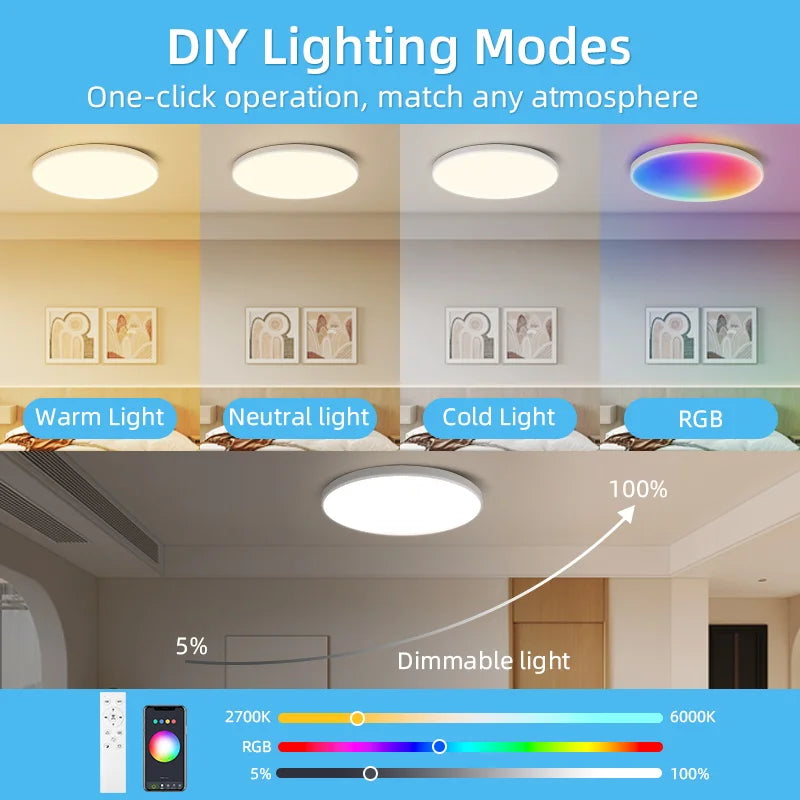 RGB مصباح سقف ذكي LED بقدرة 24 وات 40 وات مصابيح ليد RGB مصباح سقف تطبيق TUYA بلوتوث WIFI لديكور المنزل وغرفة النوم وغرفة المعيشة