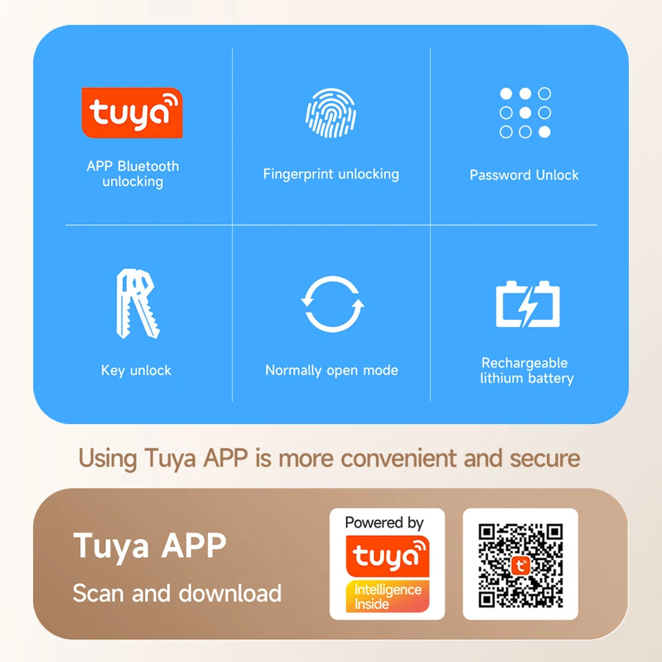 قفل باب ذكي أربعة في واحد ببصمة الإصبع وكلمة المرور وبطاقة IC وتطبيق Tuya للفتح عن بعد والمفتاح الميكانيكي مناسب للمنازل والشقق