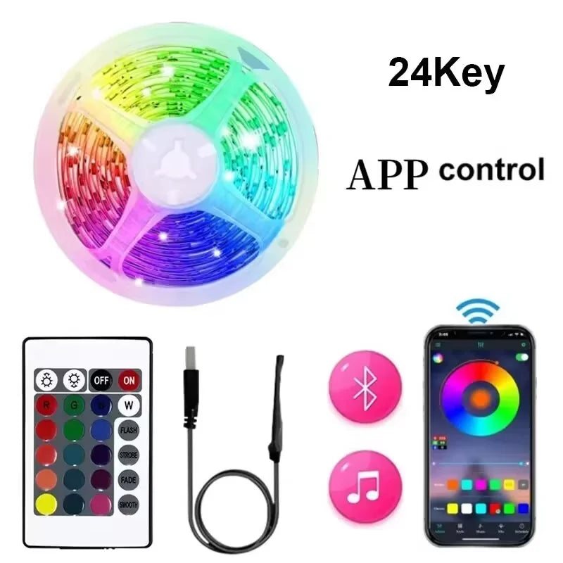 Smart LED Strip Lights 1m-20m Music Sync RGB 5V with App & Remote Control for Christmas Party Room Decoration Lighting