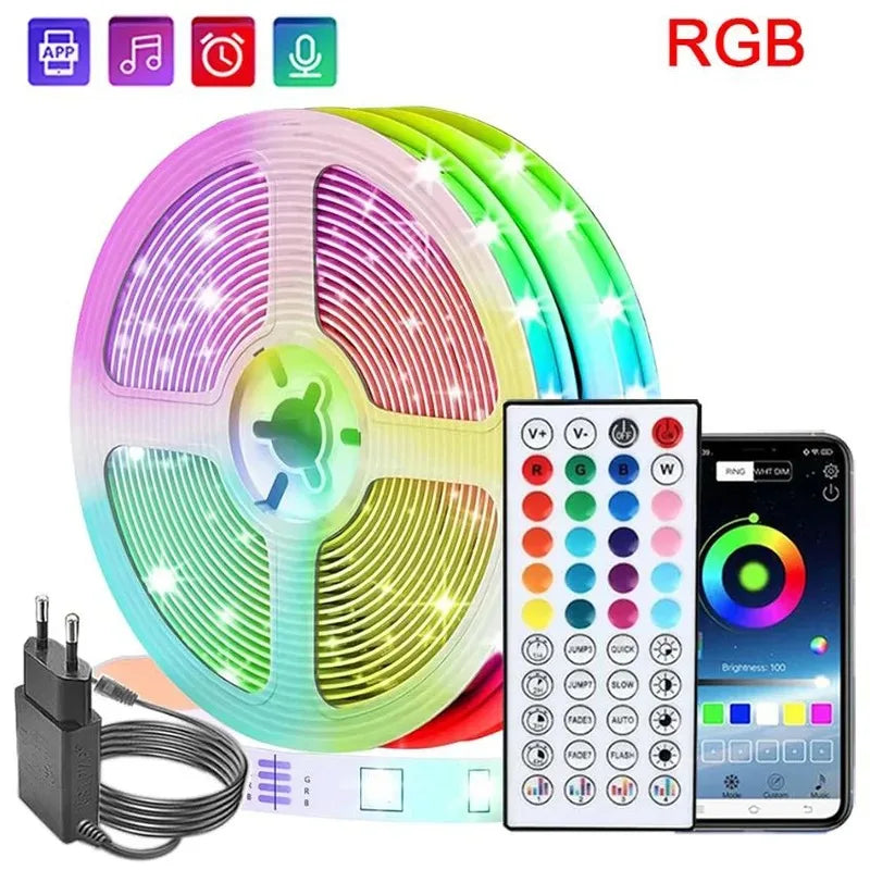 إضاءة ليد شريطية ذكية بطول 5-40 متر بألوان RGB مع تطبيق مزامنة الموسيقى وجهاز تحكم عن بعد - 16 مليون لون، إضاءة ليد متينة بتيار مستمر 24 فولت لتزيين الغرفة