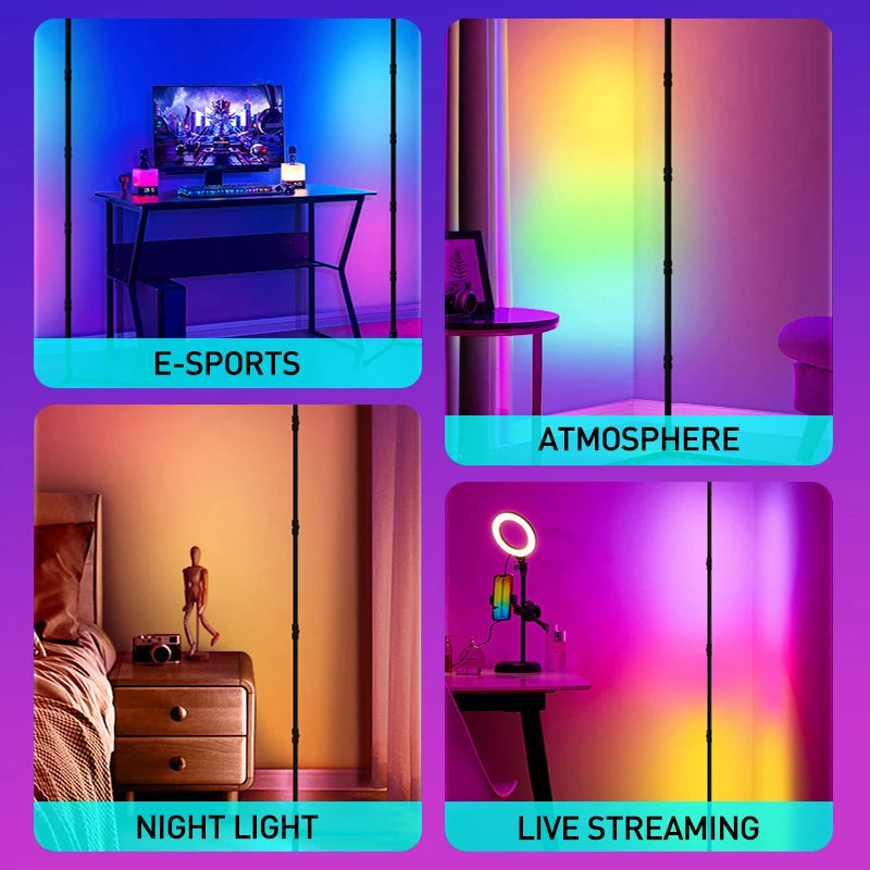 Smart RGBIC Corner Floor Lamp Adjustable Colors Effects Tuya App & Remote Control Atmospheric Standing Light for Home