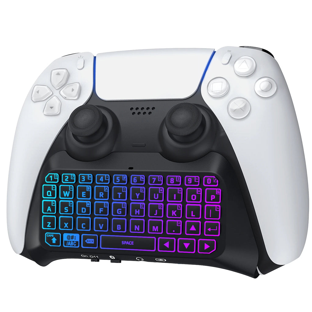 لوحة مفاتيح بإضاءة خلفية RGB لجهاز تحكم PS5، لوحة دردشة لاسلكية صغيرة تعمل بالبلوتوث لجهاز بلايستيشن 5 مع مكبر صوت مطور