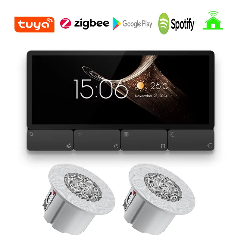 لوحة تحكم ذكية جديدة من Tuya لعام 2025، بوابة Zigbee متعددة الوظائف مع مرحل، مشغل صوت للموسيقى الخلفية، مضخم صوت جداري