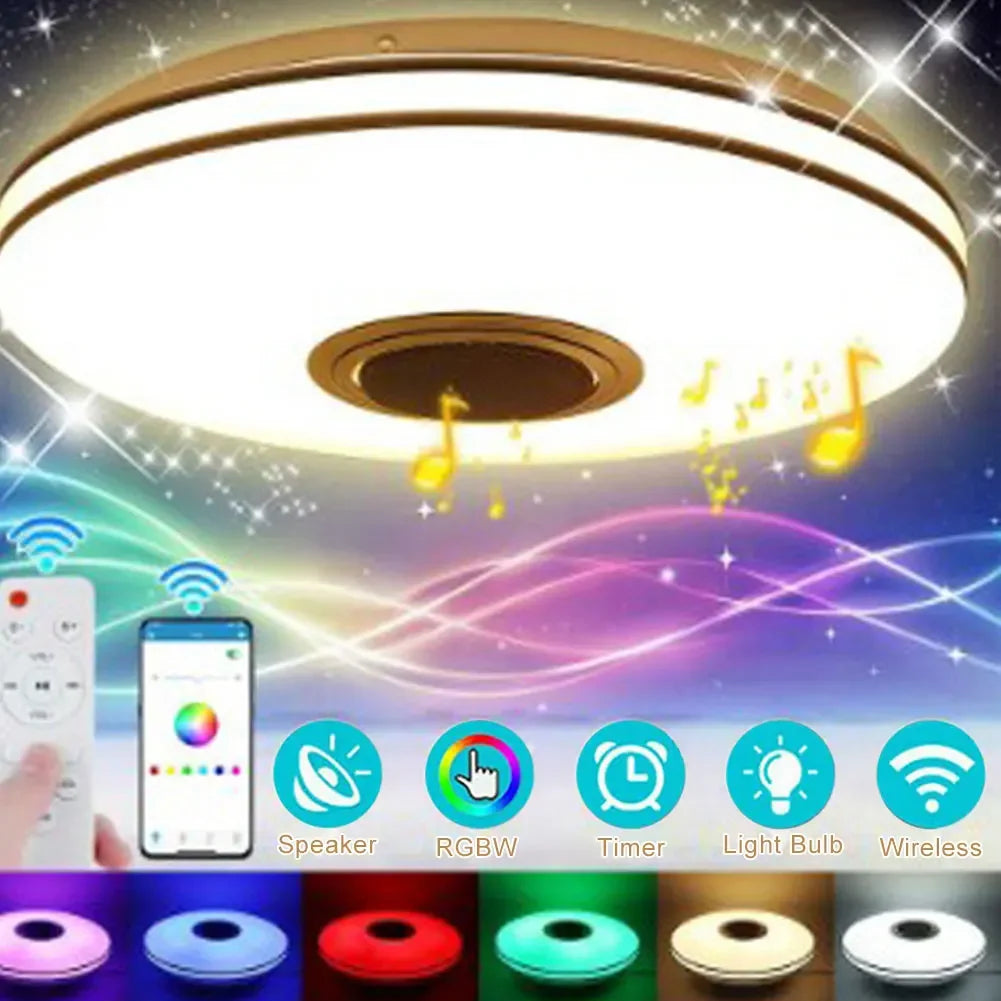 مصابيح سقف ذكية دائرية حديثة بإضاءة RGB خافتة، إضاءة منزلية، تطبيق، بلوتوث، ضوء موسيقي مع جهاز تحكم عن بعد للمنزل