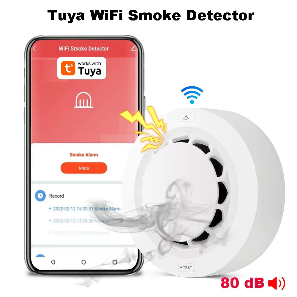 Tuya Smoke Detector WiFi Smoke Sensor Photoelectric Sensor Fire Alarm Kitchen Security System Work With Smart Life APP