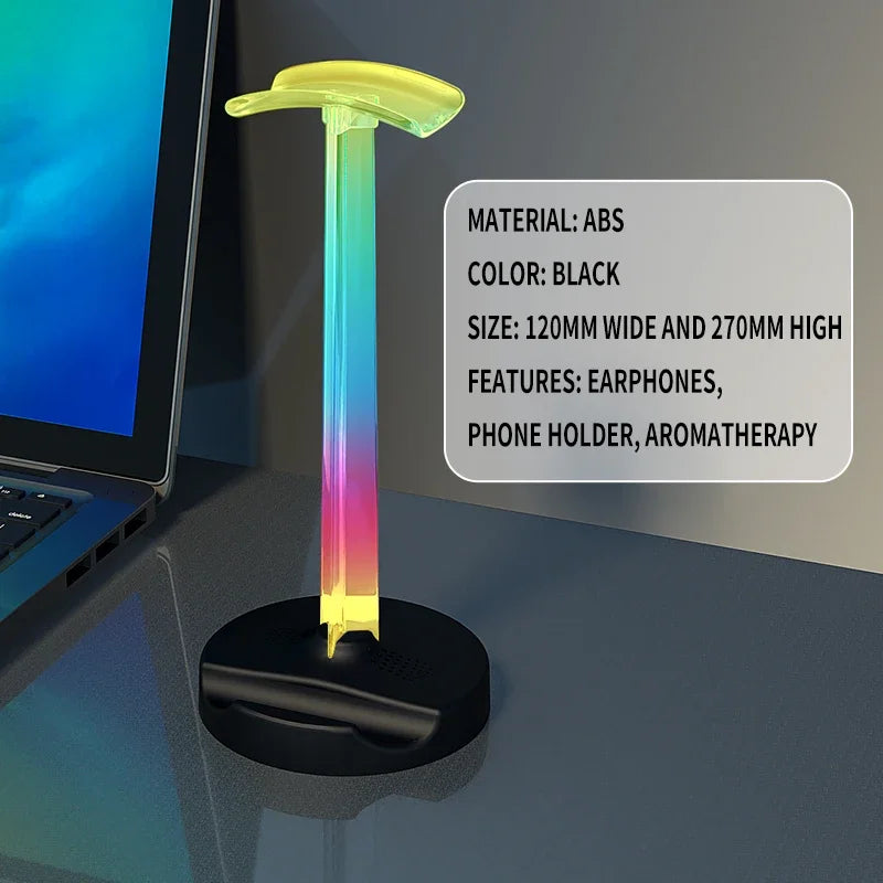 حامل سماعة رأس ألعاب RGB إضاءة محيطية لسطح المكتب - تصميم مريح، هدية مثالية للاعبي الكمبيوتر
