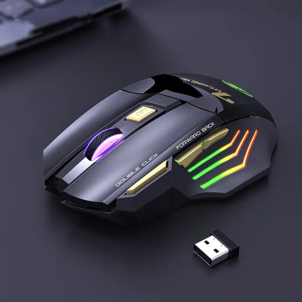 ماوس ألعاب لاسلكي USB IMICE GW-X7 3200DPI وضع مزدوج قابل لإعادة الشحن 7 مفاتيح 2.4 جيجاهرتز ماوس صامت بلوتوث 7 ألوان LED متوهج