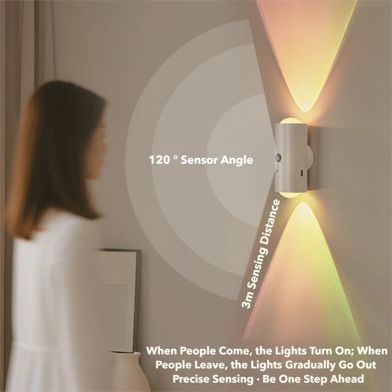 مصباح حائط LED ذكي للاستشعار، إضاءة RGB محيطية، ضوء غروب الشمس مغناطيسي قابل لإعادة الشحن يثبت على الحائط، أضواء ليلية لغرفة النوم والردهة والدرج