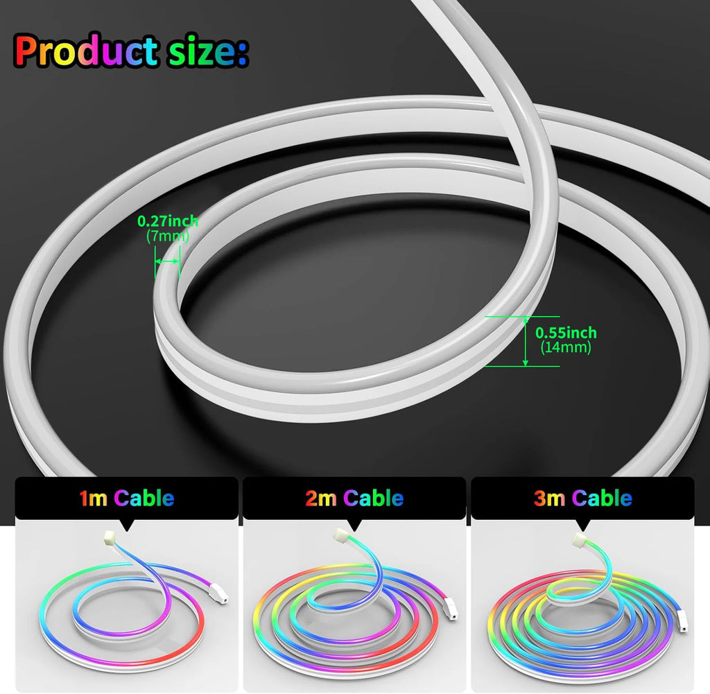 إضاءة حبل نيون ذكية RGB بجهد 5 فولت USB بطول 1م-10م، شريط مرن IP65 مع مزامنة موسيقى بلوتوث وتحكم عبر التطبيق لغرفة الألعاب والحفلات