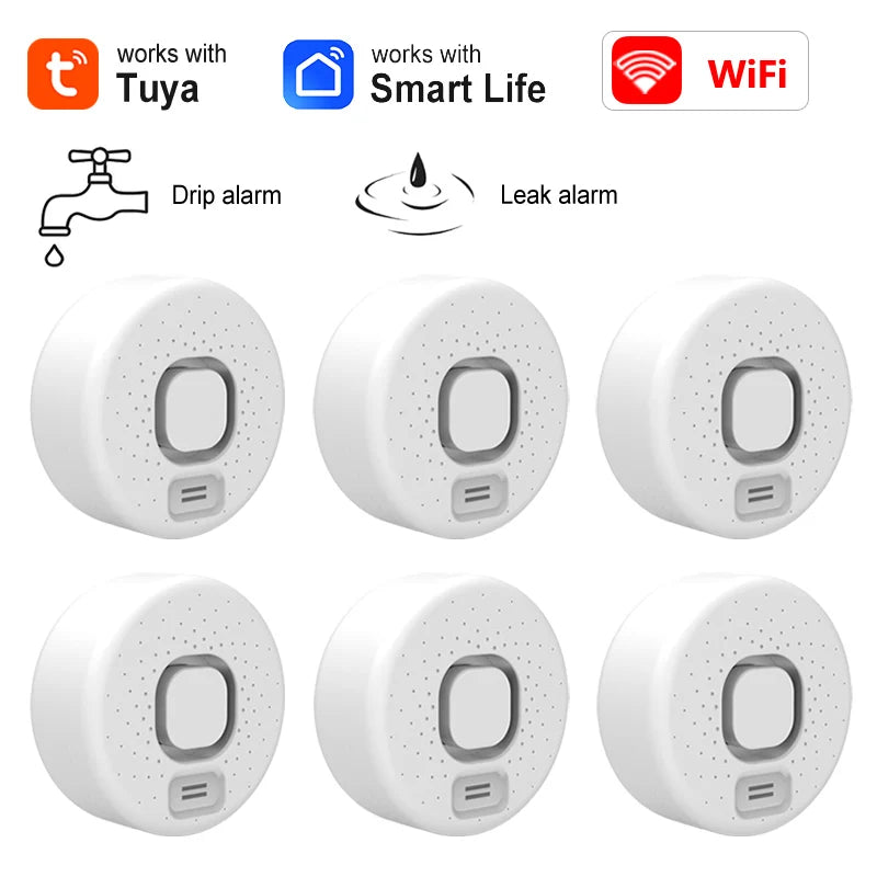 Tuya WiFi Water Sensor Home Smart Life App Flood Leak Sensor Detection Loudly Sound Alarm Linkage Application Remote Monitoring